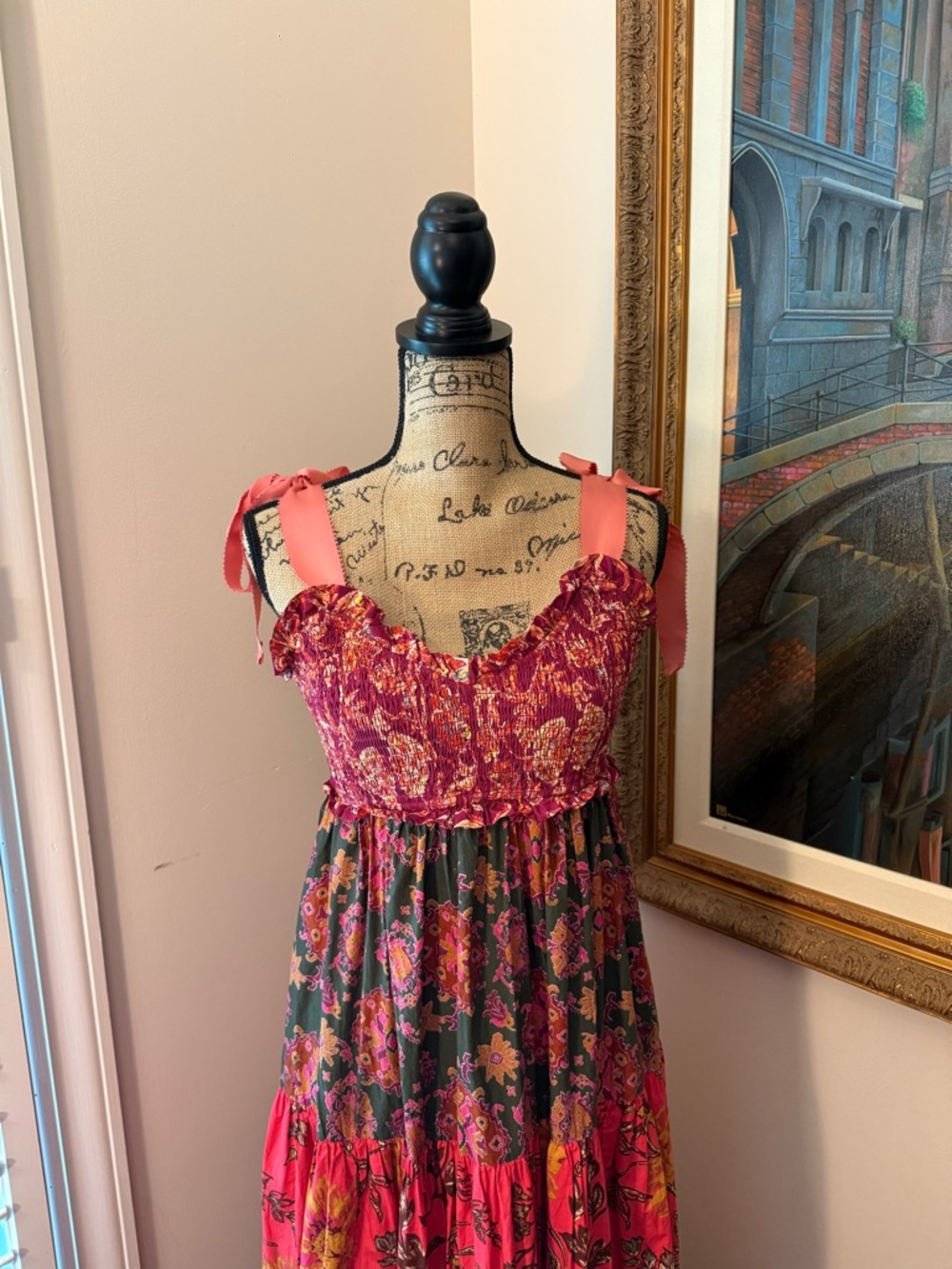 Free People Magenta Floral Tie-Shoulder Maxi Dress - Picture 3 of 5